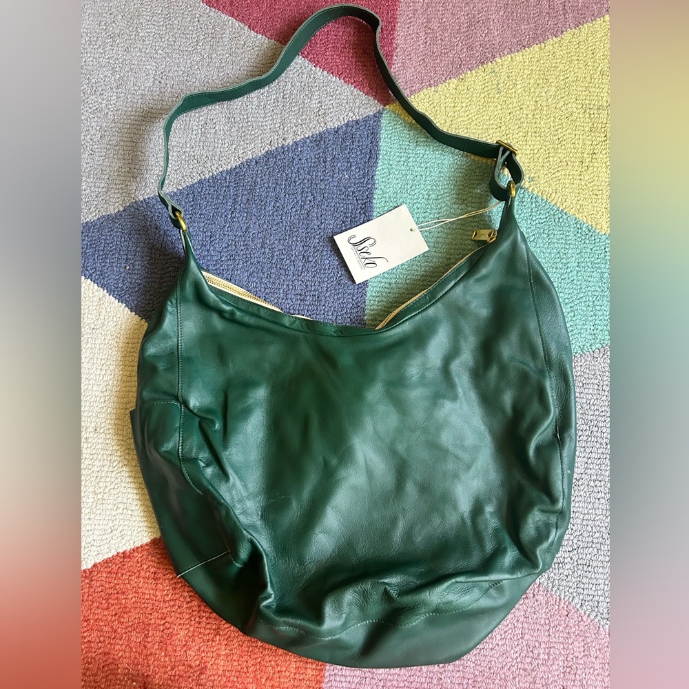 Sseko Green Leather Hobo Bag NWT - Picture 2 of 7